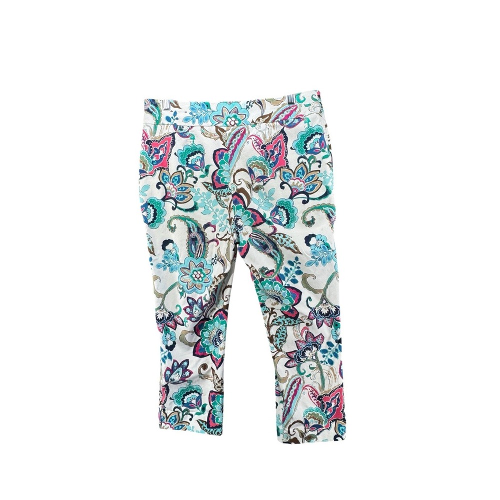 Chicos So Slimming Pants 1P Petite Floral Paisley Cotton Stretch Ankle Crop